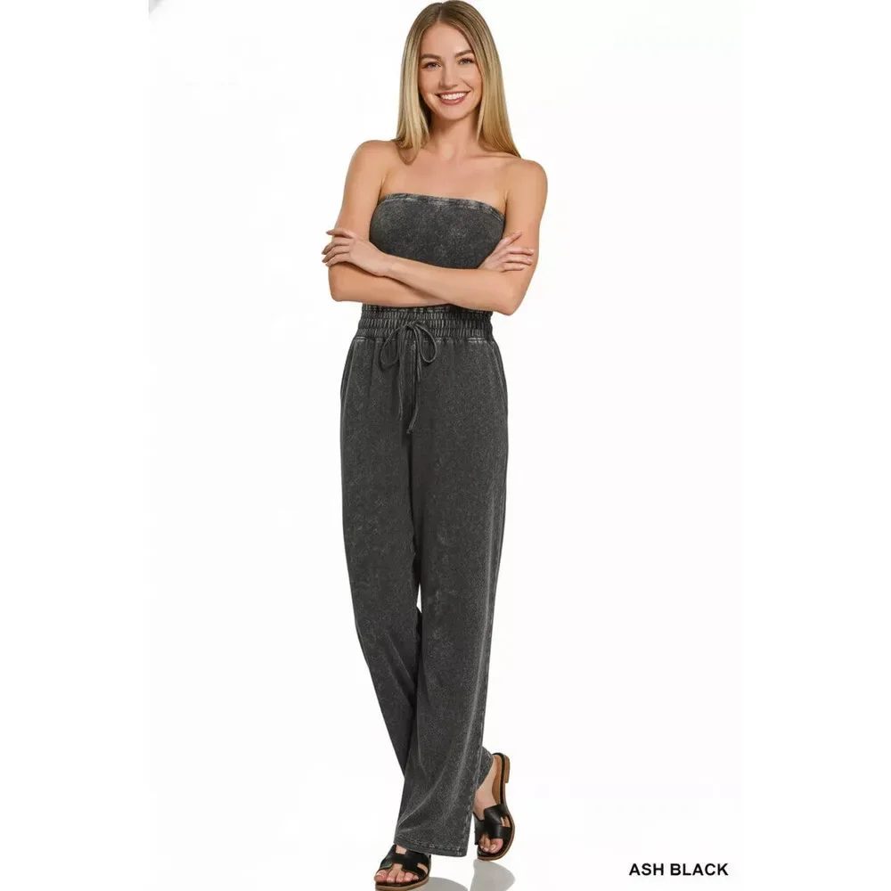 Zenana Acid Washed Strapless Tube Top Jumpsuit - Picture 3 of 3